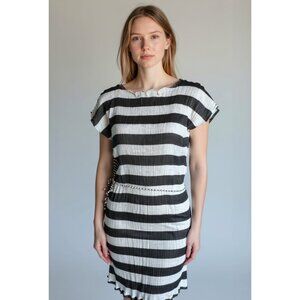 Cauliflower by Issey Miyake Gray Stripe Pleats Crinkle Dress One Size
